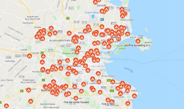 This map shows the extent of Dublin Fire Brigade’s stellar work on Halloween night