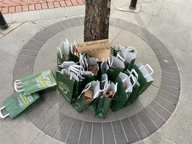 Bags of sandwiches for the homeless appear outside Stephen’s Green Shopping Centre