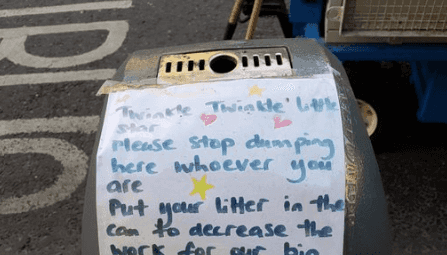 Someone left a note calling for people to be more considerate of Dublin’s waste management workers