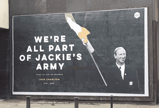 Dublin venue puts up huge billboard tribute to Jack Charlton
