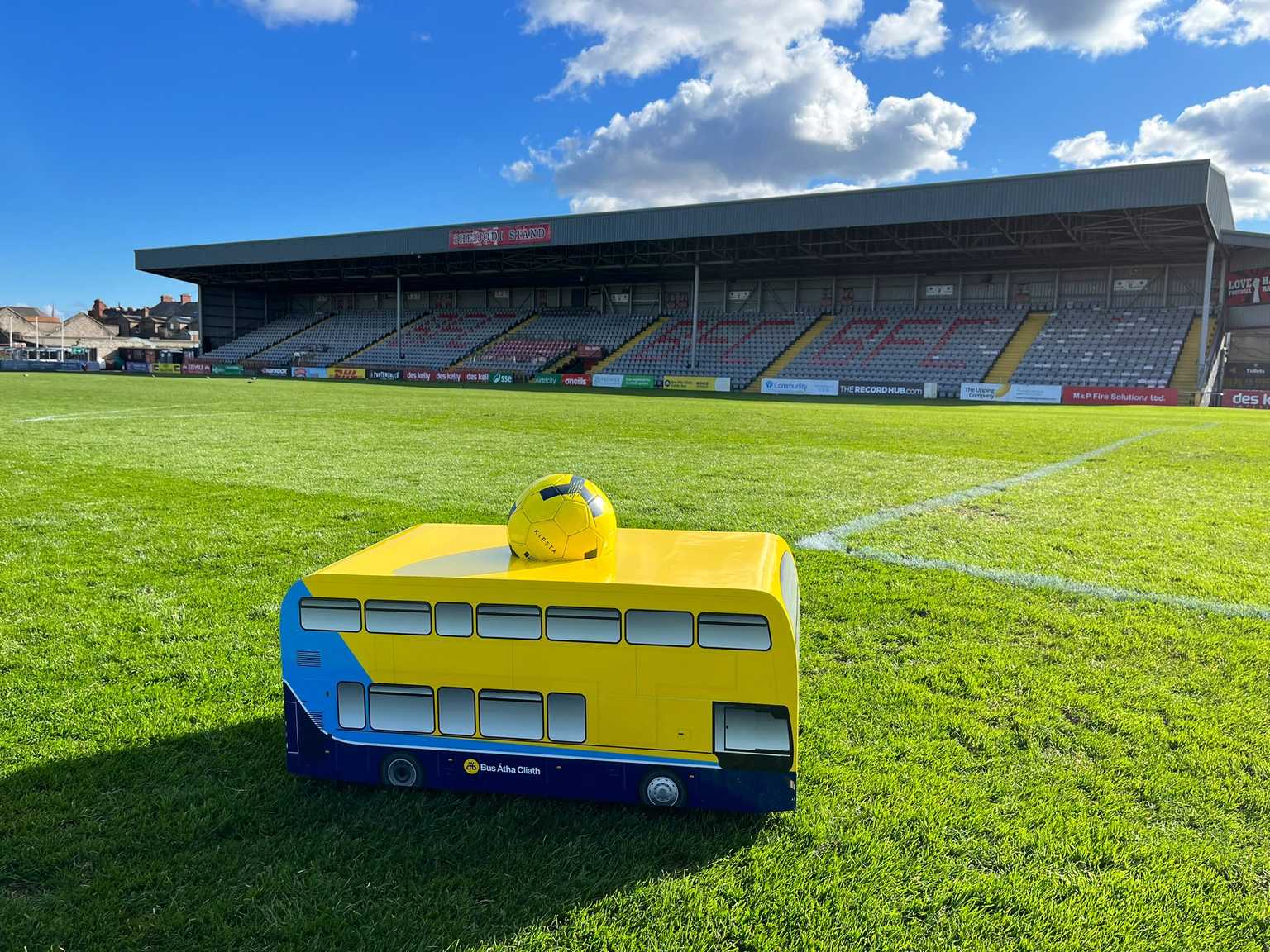 Miniature Dublin Bus deployed as official match ball carrier at Dalymount Park