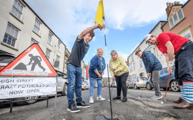 Teen makes crazy golf course out of potholes on his road