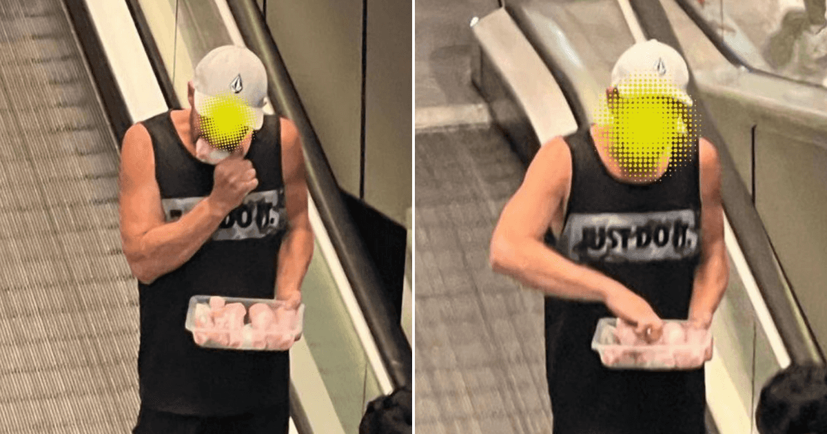 Man spotted eating raw chicken drumsticks straight out of the packet