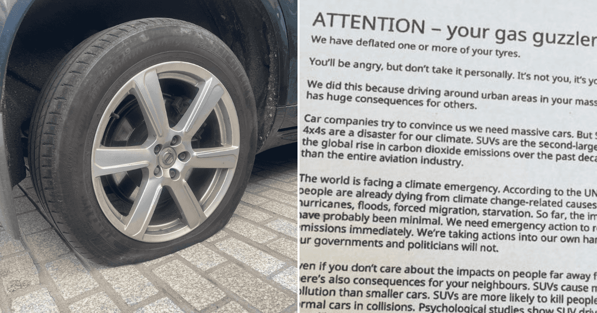 Climate action group deflate tyres of SUV ‘gas guzzlers’ in Dublin southside