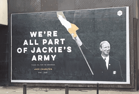 Dublin venue puts up huge billboard tribute to Jack Charlton Dublin venue puts up huge billboard tribute to Jack Charlton
