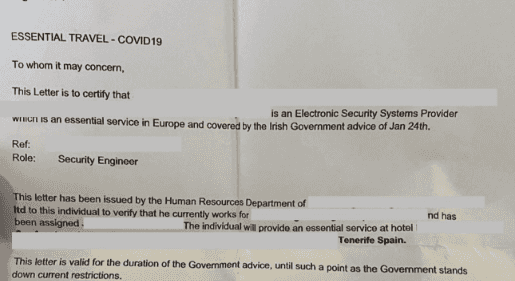Person fined €500 for fake employer letter which provided ‘reasonable excuse’ for Tenerife trip Person fined €500 for fake employer letter which provided ‘reasonable excuse’ for Tenerife trip