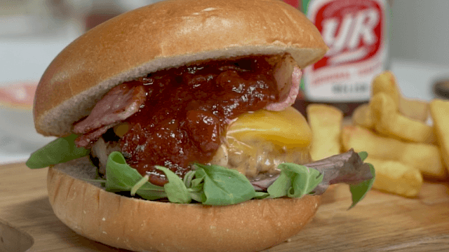 This Bacon and Cheese Burger will be the show stopper at your next BBQ This Bacon and Cheese Burger will be the show stopper at your next BBQ