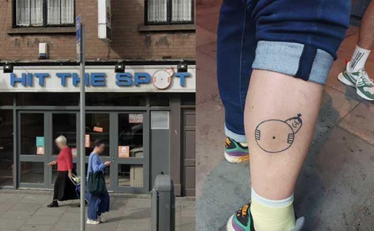 Someone got a tattoo of the Hit The Spot takeaway logo Someone got a tattoo of the Hit The Spot takeaway logo