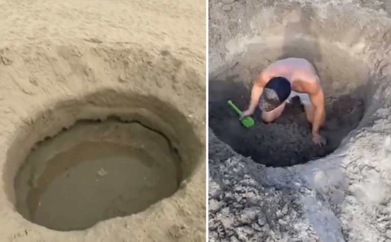 ‘Meteor crater’ discovered on Portmarnock beach actually hole dug by two lads ‘Meteor crater’ discovered on Portmarnock beach actually hole dug by two lads